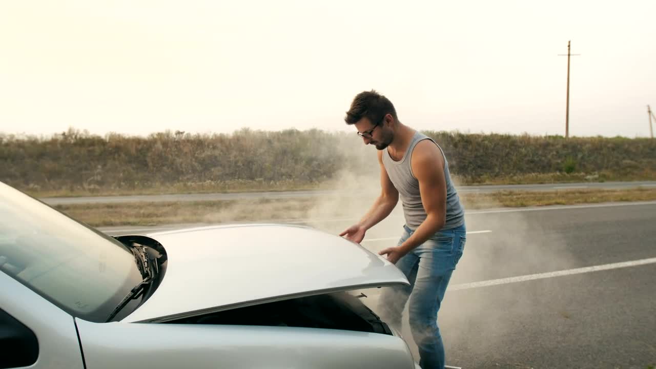 Stock Video Man Opening The Hood Of His Broken Down Ca Animated Wallpaper - Free Download