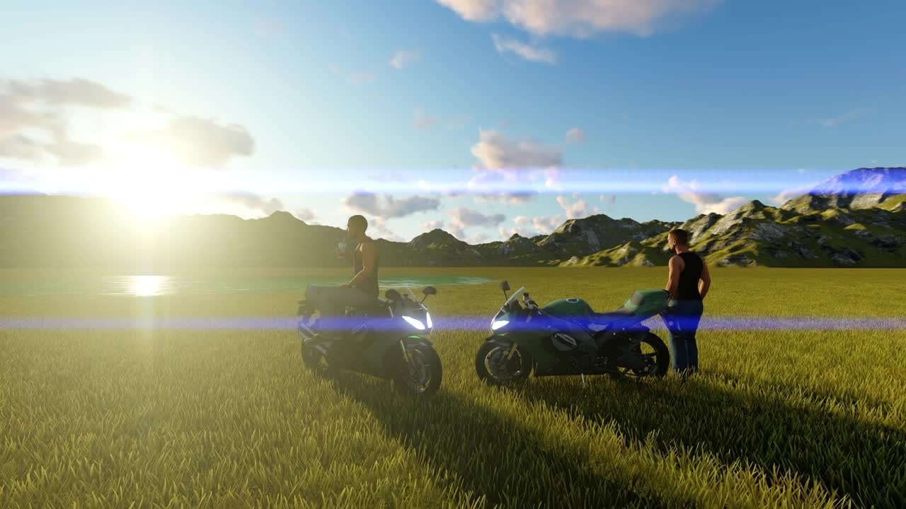 Stock Video Couple Of D Motorcyclists Watching The Sunrise Live Wallpaper For PC - Free Download