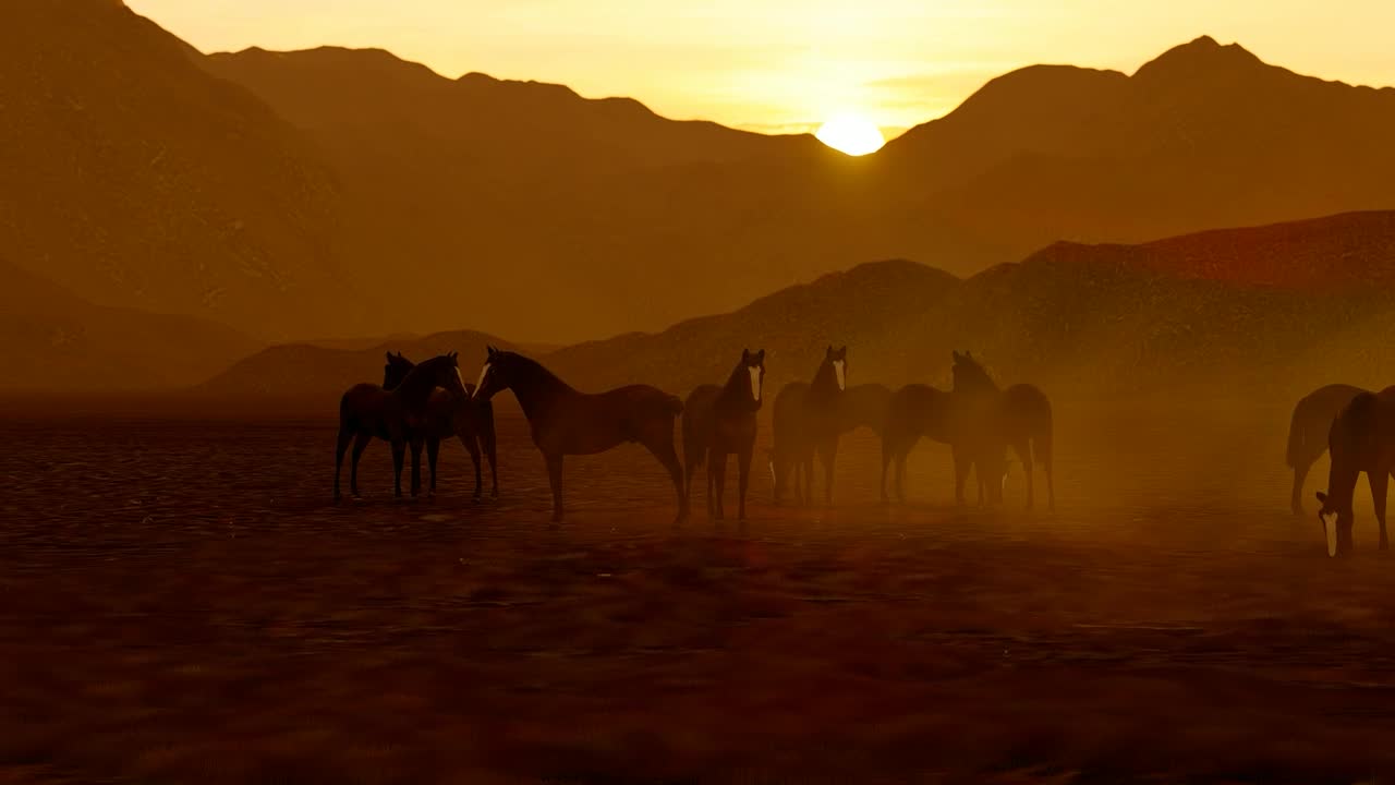Free Stock Video Wild Horses Grazing Near A Mountain Range Live Wallpaper - Free Download