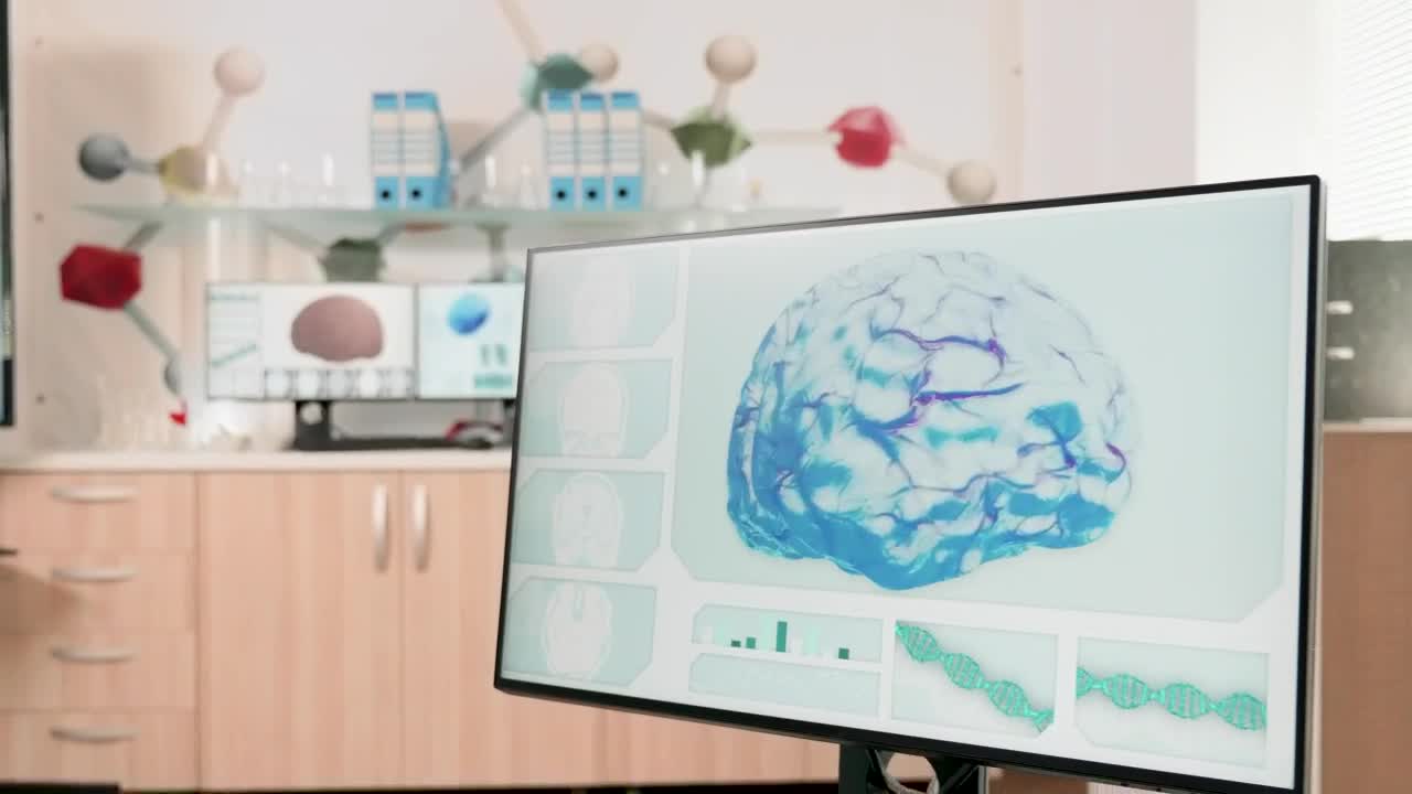 Free Stock Video Scientist Types On Computer With D Dna And Brain Models Live Wallpaper - Free Download