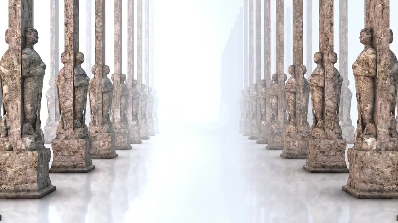 Stock Video Corridor With Pillars And Human Statues Live Wallpaper For PC - Free Download