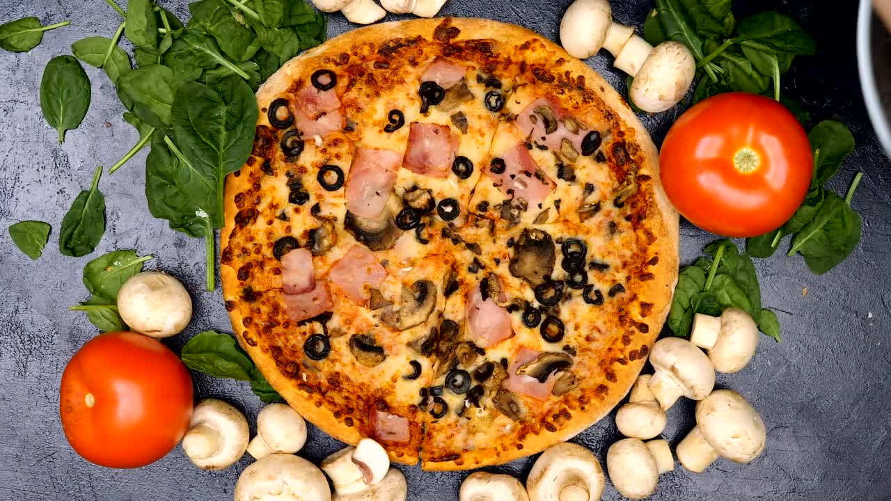 Video Stock Placing Raw Mushrooms On A Cooked Pizza Live Wallpaper Free - Free Download