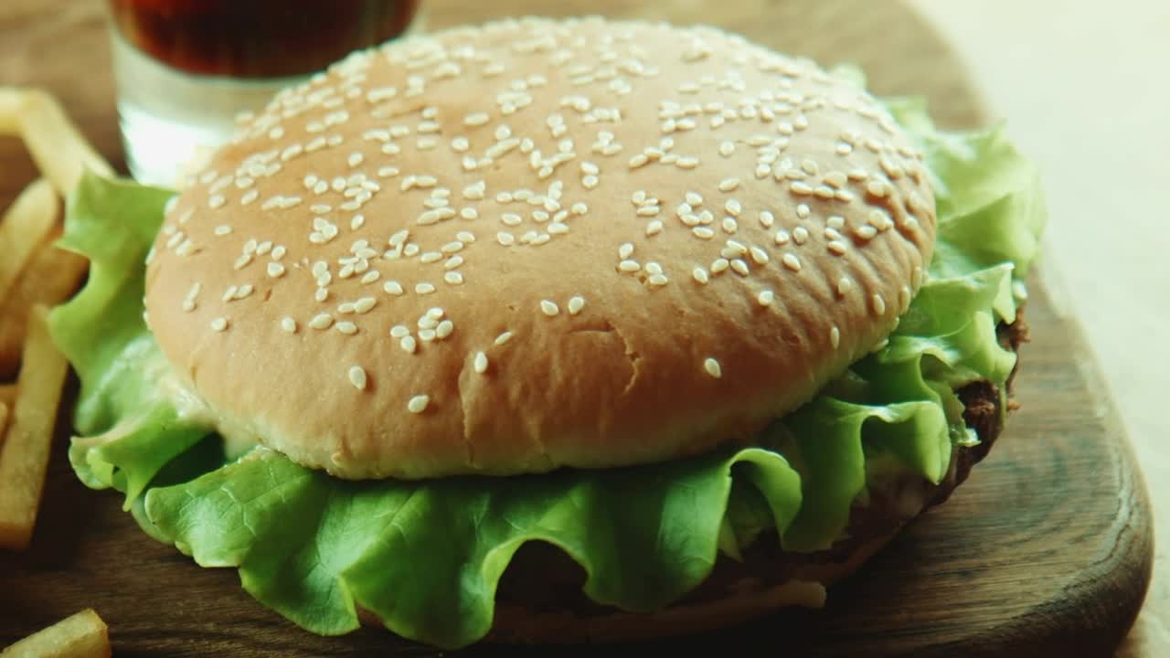 Stock Video Hamburger And French Fries On The Table Live Wallpaper For PC - Free Download