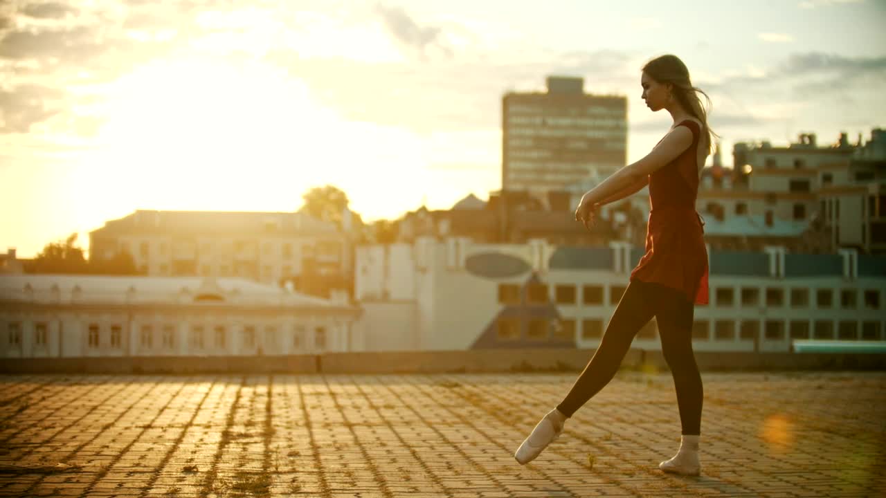 Stock Video Female Ballet Dancer Taking A Leap At Sunset Live Wallpaper For PC - Free Download