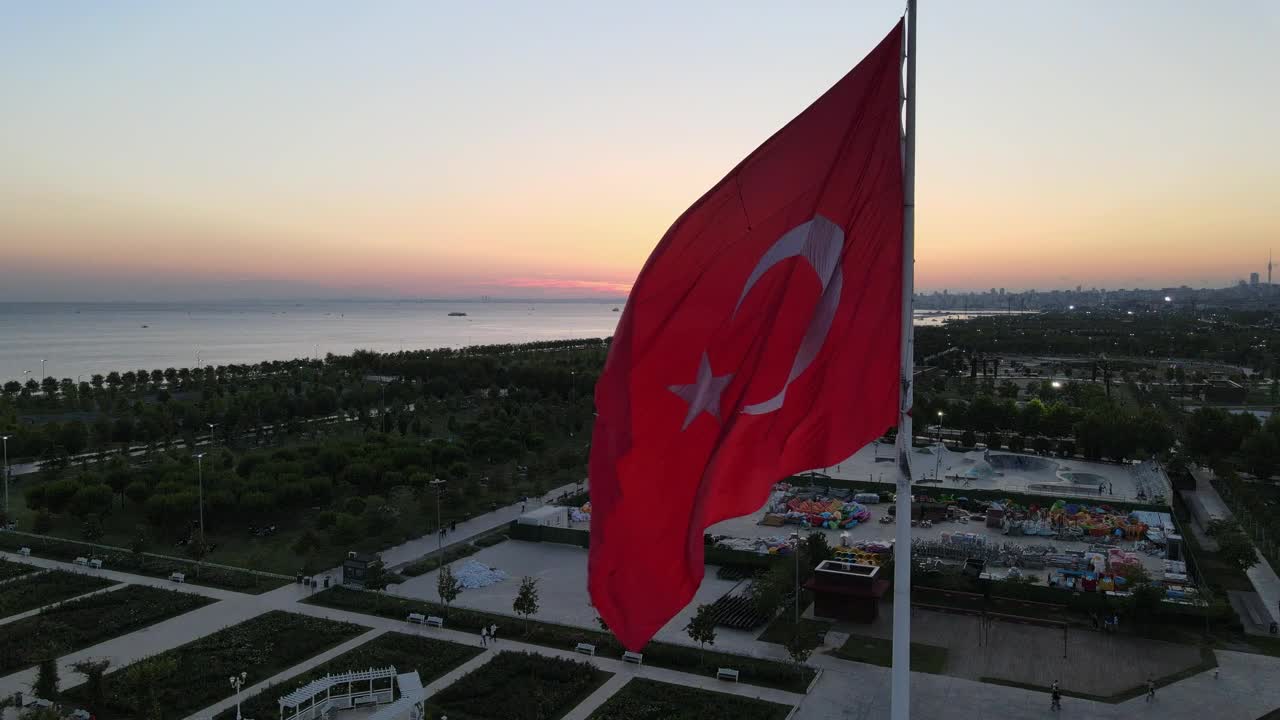 Stock Video Coast Turkish City From Atop A Flag On A Pole Live Wallpaper For PC - Free Download