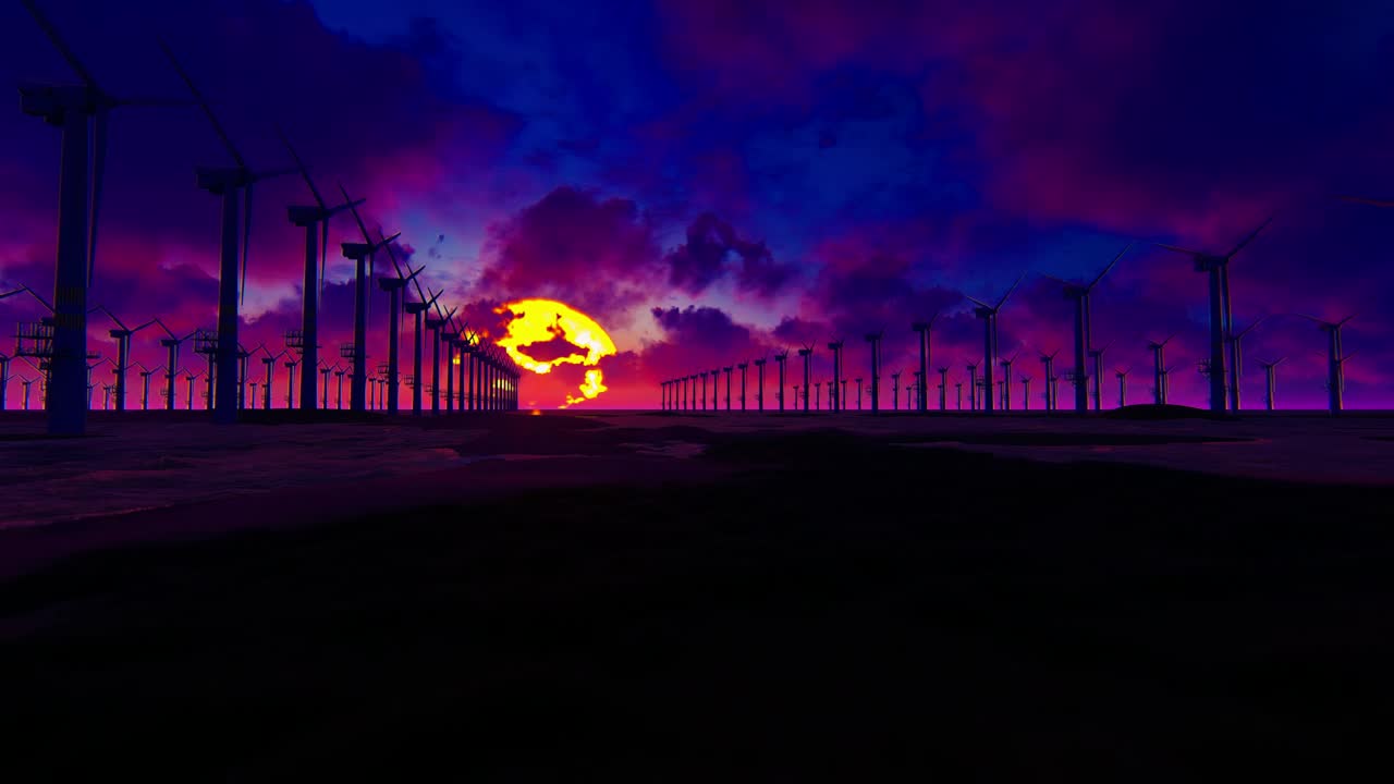 Free Video Stock sunset on a d lake covered in windmills Live Wallpaper - Free Download