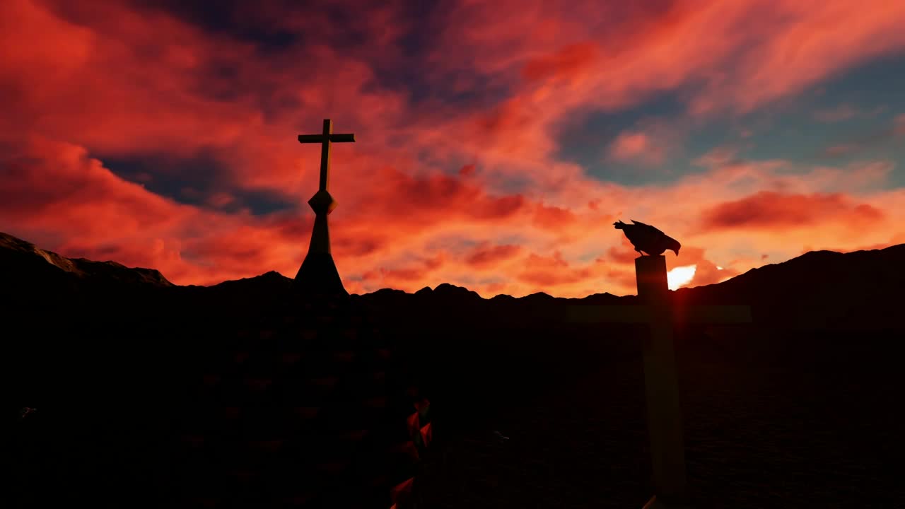 Free Stock Video Silhouette Of A Crucifix At Sunset Landscape Live Wallpaper - Free Download