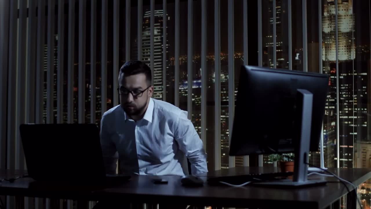 Stock Video Exhausted Worker Having A Break Late At Night Live Wallpaper For PC - Free Download