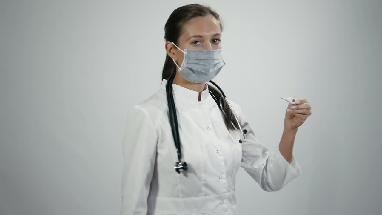 Stock Video Doctor In Medical Mask With Thermometer Live Wallpaper For PC - Free Download