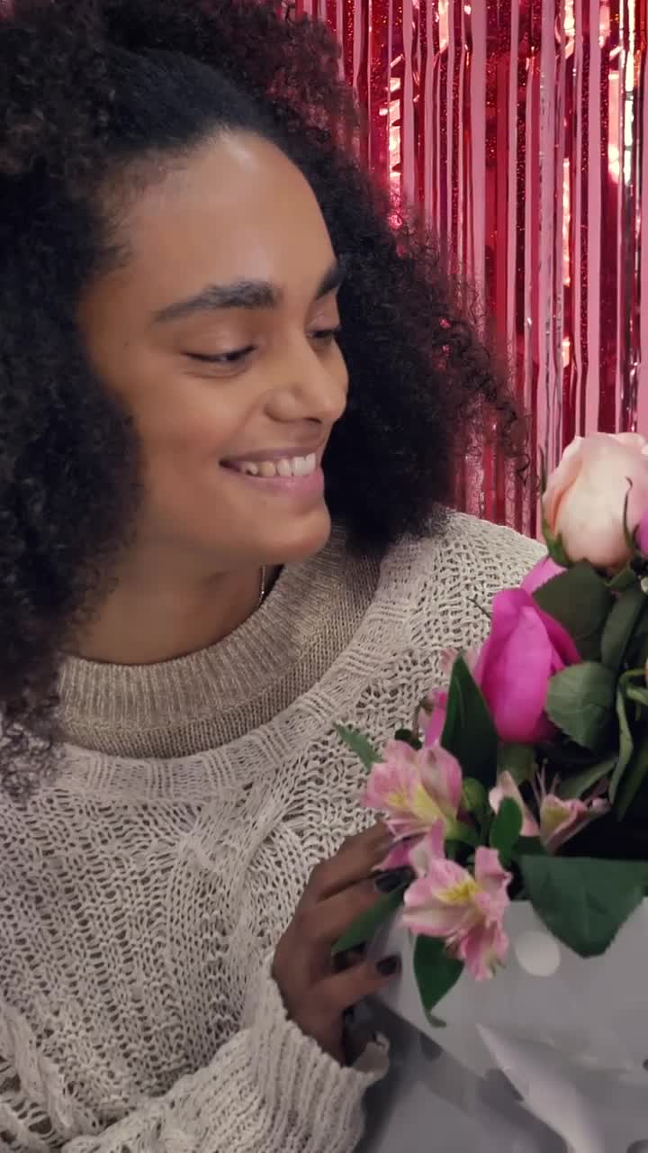 Free Stock Video Young Delighted Woman With Bouquet Of Flowers On Valentines Day Live Wallpaper - Free Download