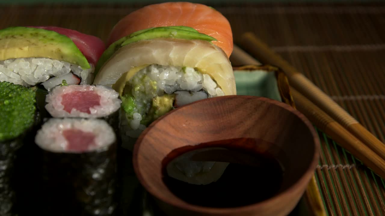 Free Video Stock sushi with a bowl of soy sauce Live Wallpaper - Free Download