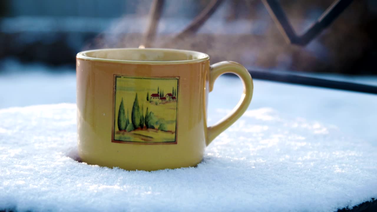 Stock Video Hot Beverage Over A Snowy Surface Animated Wallpaper - Free Download