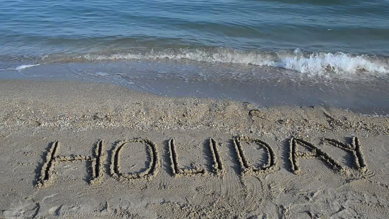 Stock Video Holiday Written In The Sand Near The Sea Animated Wallpaper - Free Download