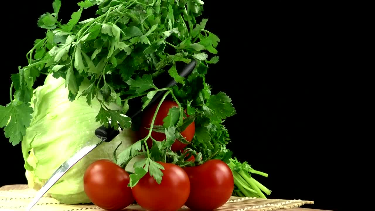 Stock Footage Vegetables With An Advertising Concept On Black Background Live Wallpaper - Free Download