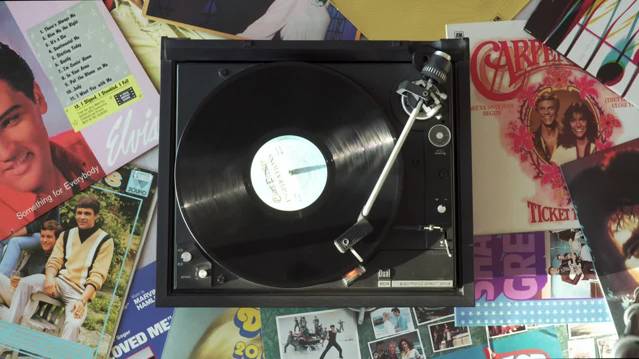Stock Footage Vintage Turntable Surrounded By Many Albums Live Wallpaper - Free Download