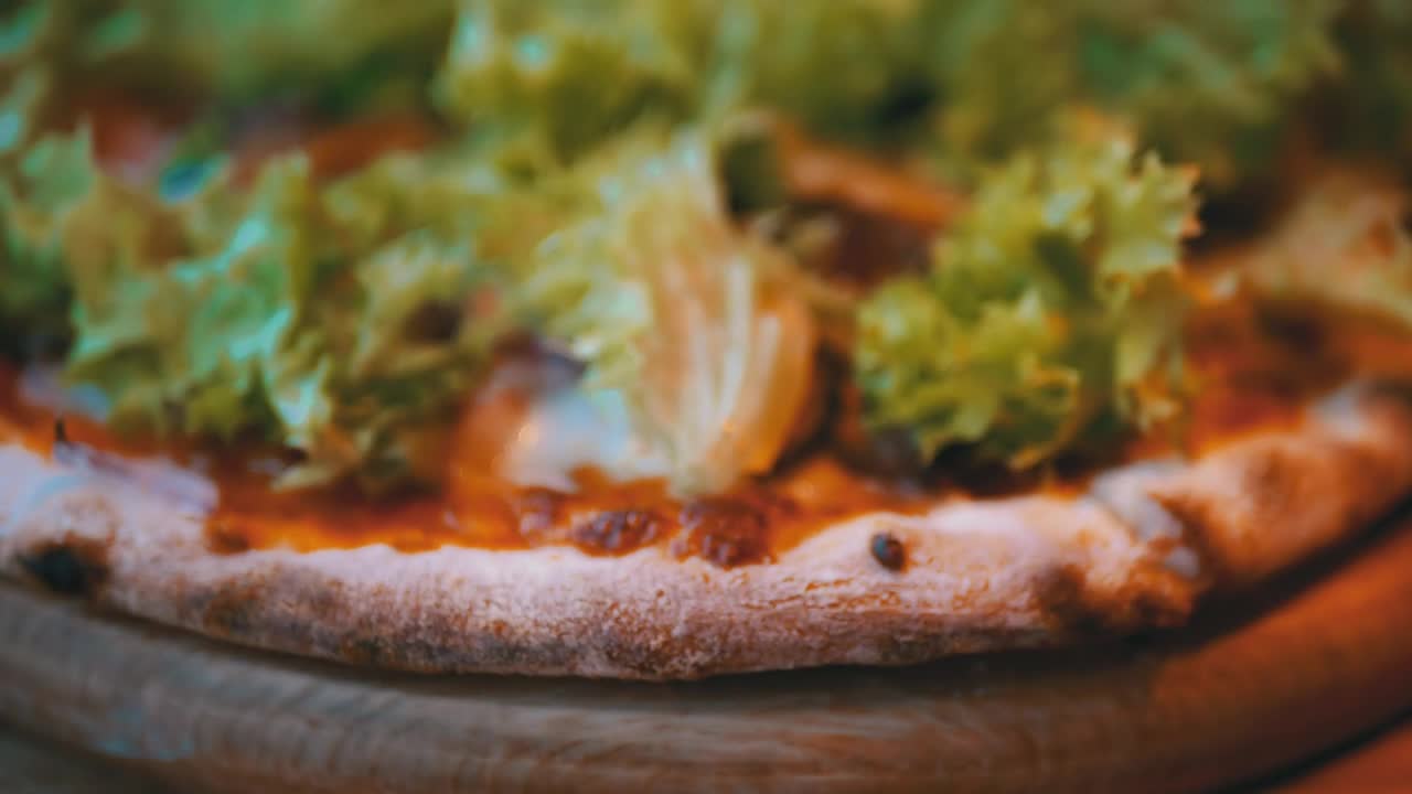 Video Stock Close Up Of A Pizza With Lettuce Live Wallpaper For PC - Free Download