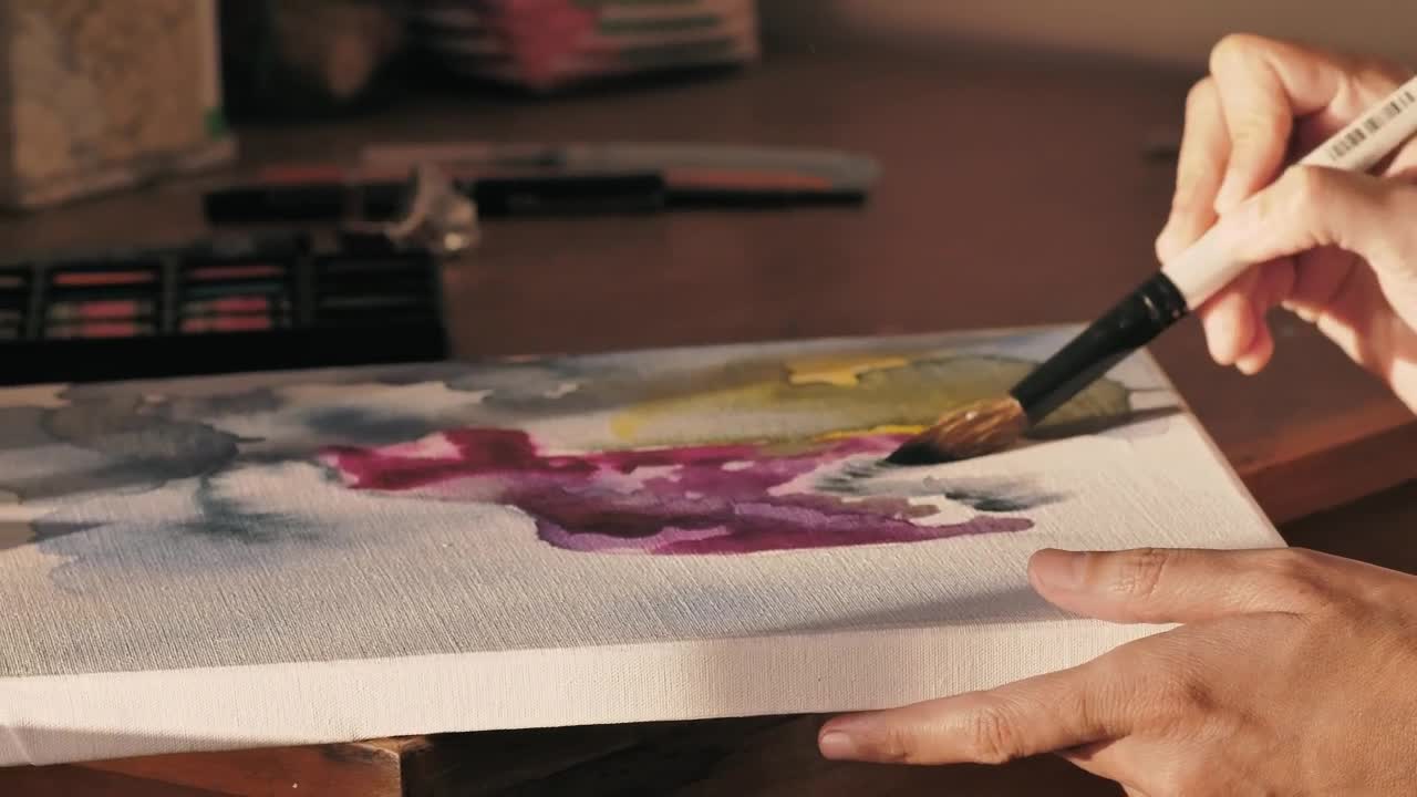 Stock Video Concentrated Artist Painting A Picture With A Brush Live Wallpaper For PC - Free Download