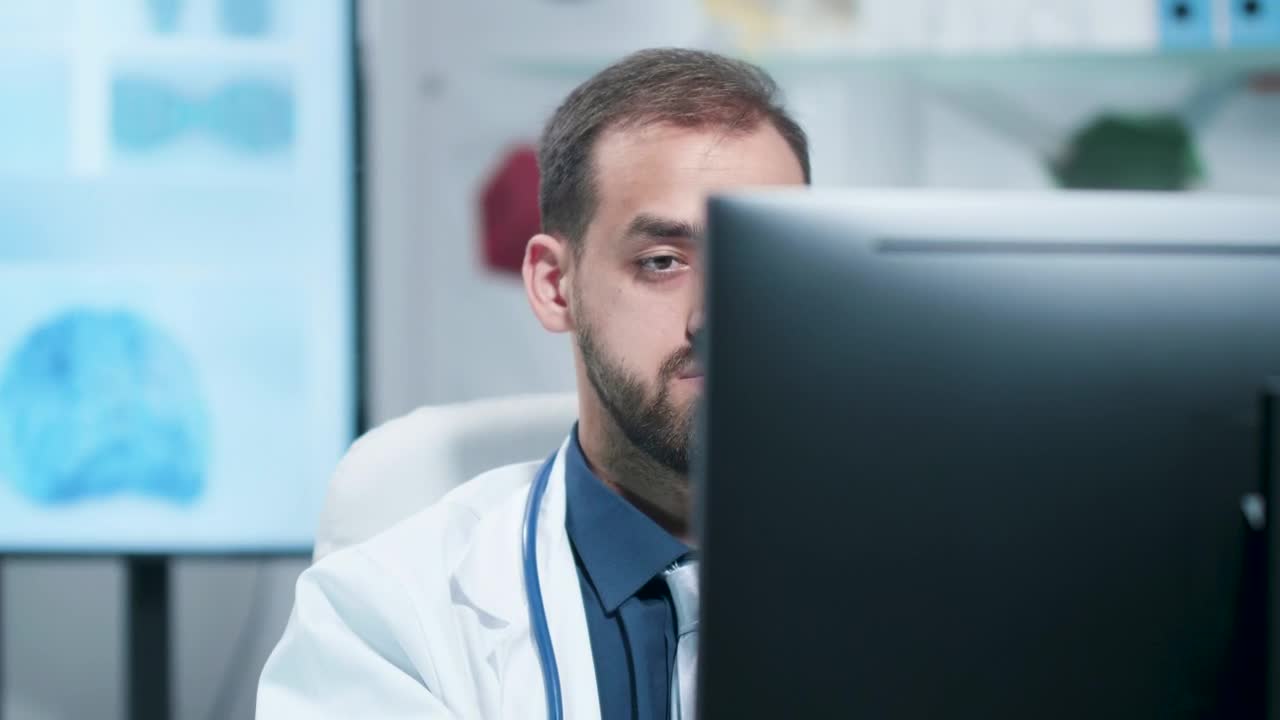 Stock Video Depressed Medical Professional Working On Pc In Lab Live Wallpaper For PC - Free Download