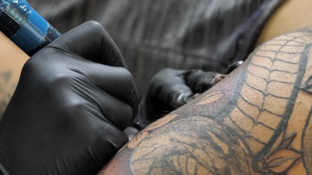 Free Video Stock tattoo artist filling in a tattoo Live Wallpaper - Free Download