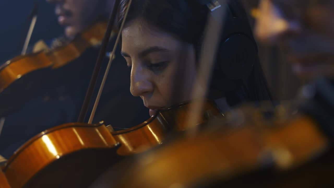 Stock Video Face Of A Female Violinist Playing In A Group Live Wallpaper For PC - Free Download
