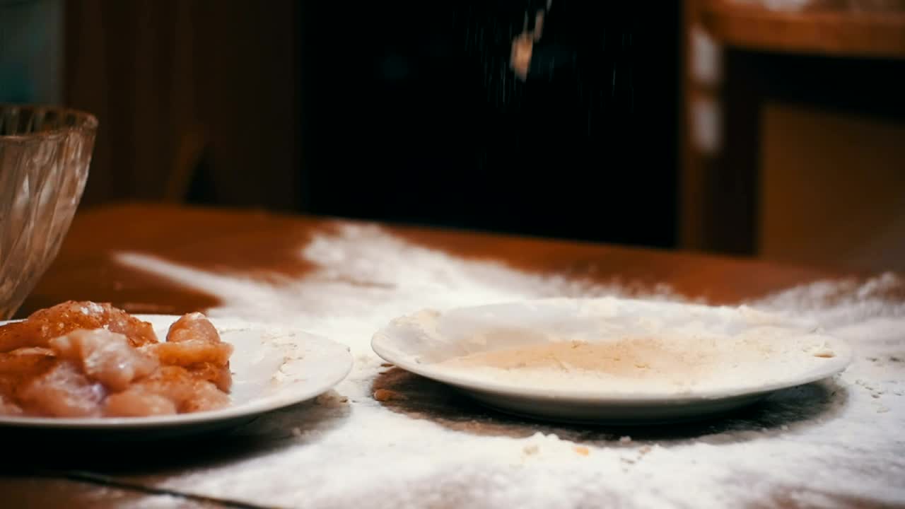 Free Video Stock Straining Flour To Prepare Meat Live Wallpaper - Free Download