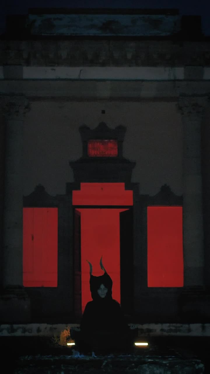 Free Video Stock Strange Person With Horns In The Dark In Front Of Live Wallpaper - Free Download