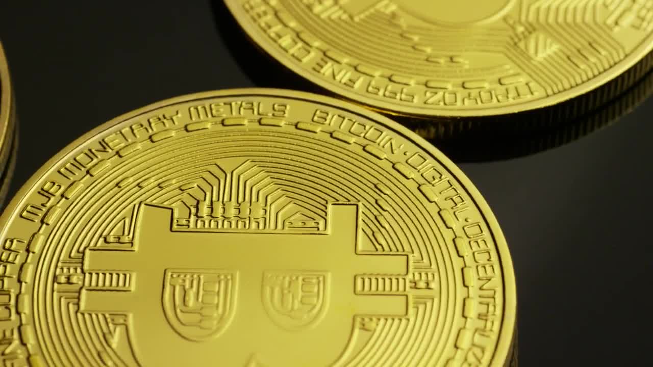 Stock Video Golden Bitcoin Coins In A Close Up Shot Live Wallpaper For PC - Free Download