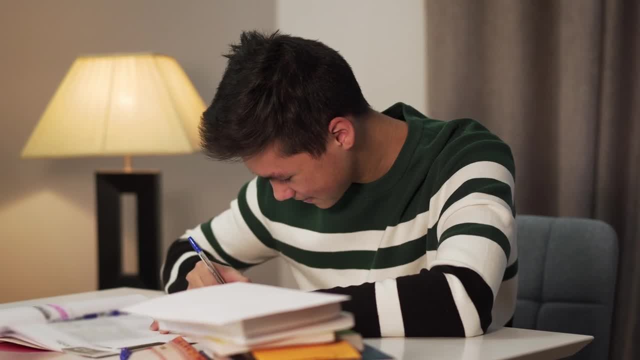 Stock Video Happy Young Man Writing With Pen And Paper Animated Wallpaper - Free Download