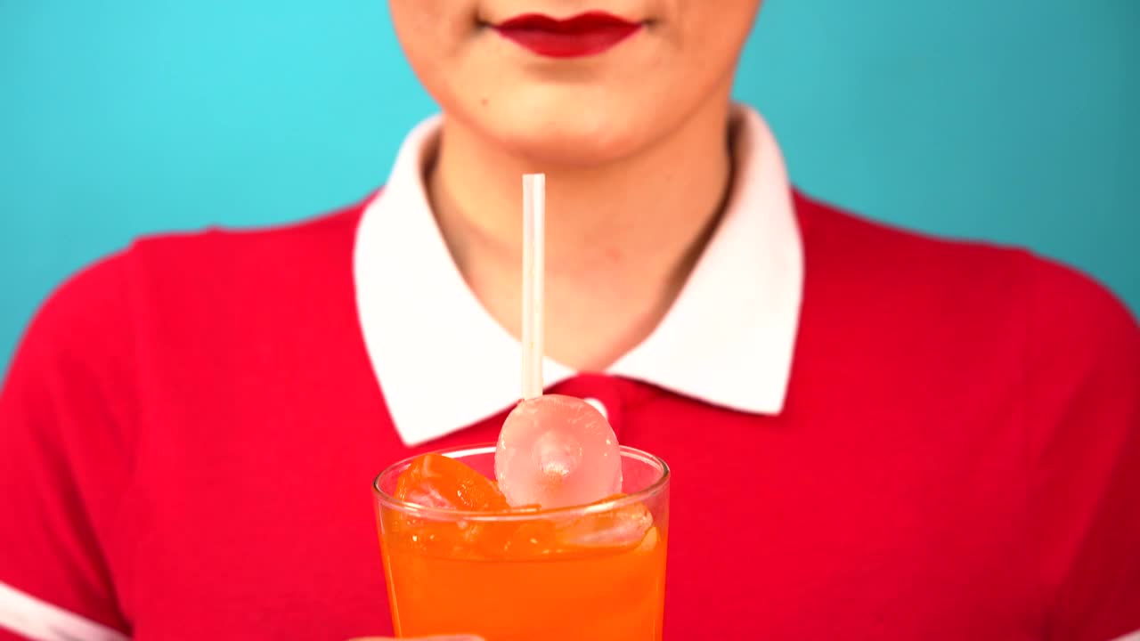 Stock Video Girl In Red Uniform Drinking Soda Live Wallpaper For PC - Free Download