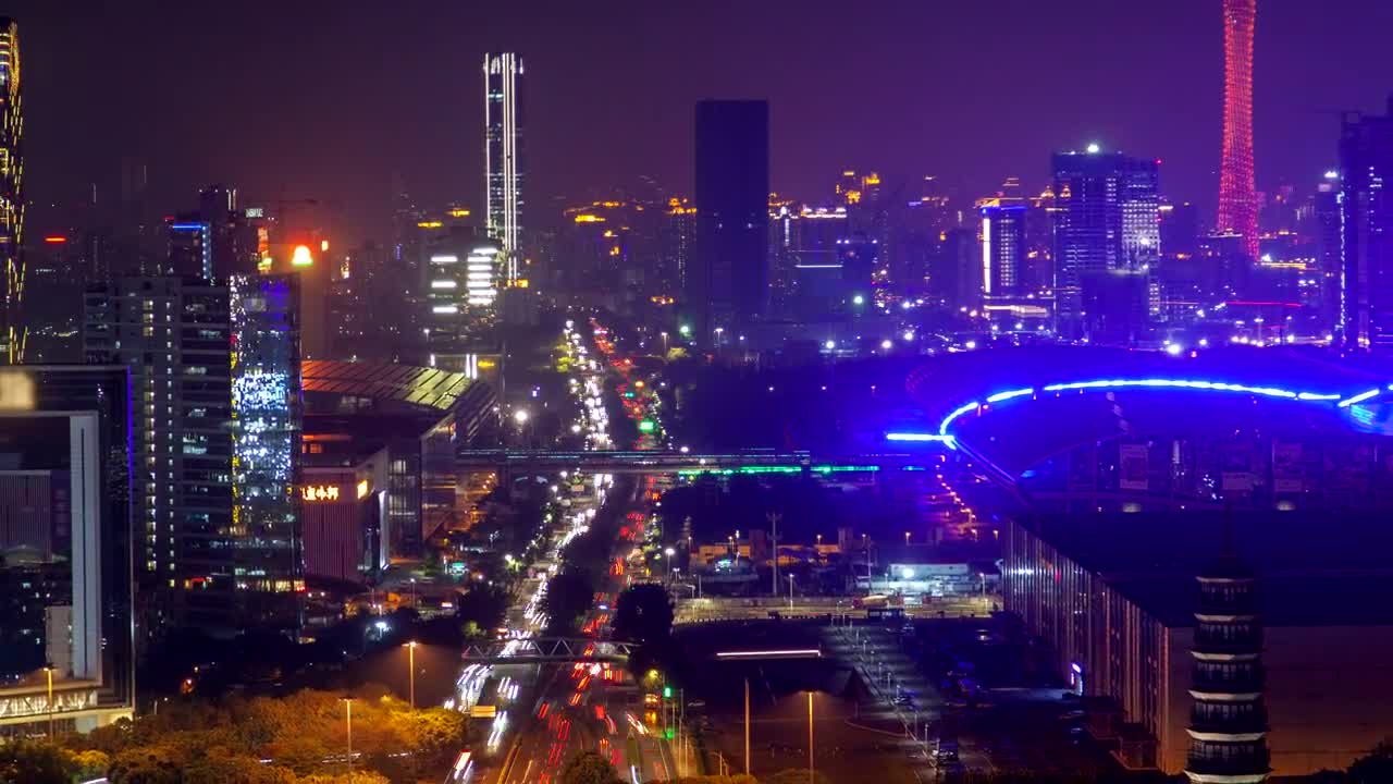 Stock Video Guangzhou Iluminated Cityscape And Traffic Live Wallpaper For PC - Free Download