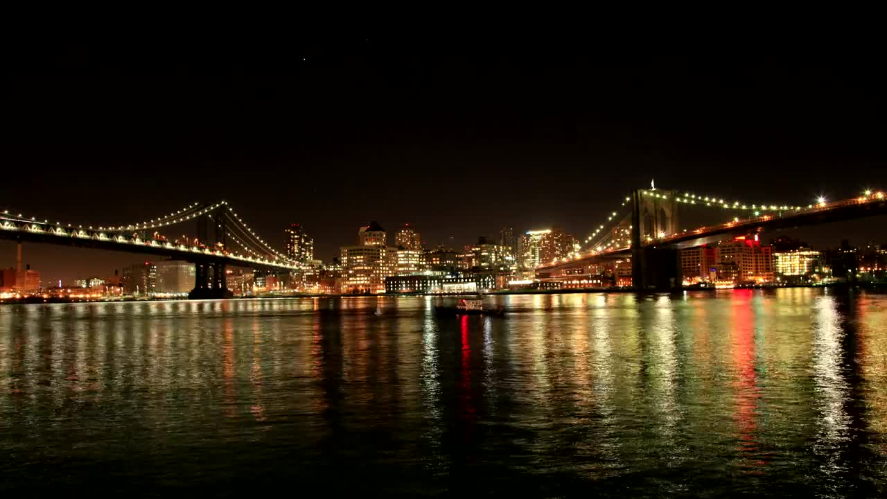 Stock Video Manhattan And Brooklyn Bridges At Nigh Animated Wallpaper - Free Download