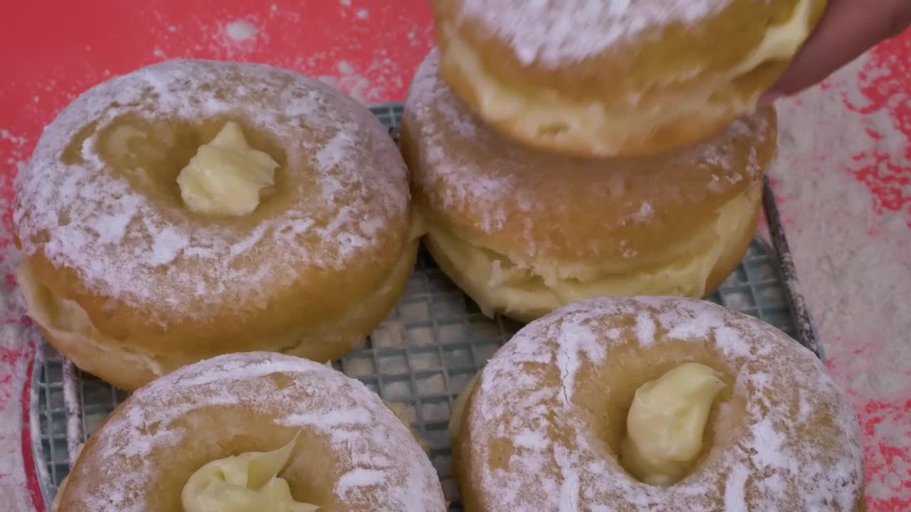 Stock Video Donuts With Icing Sugar Filled With Pastry Cream Live Wallpaper For PC - Free Download