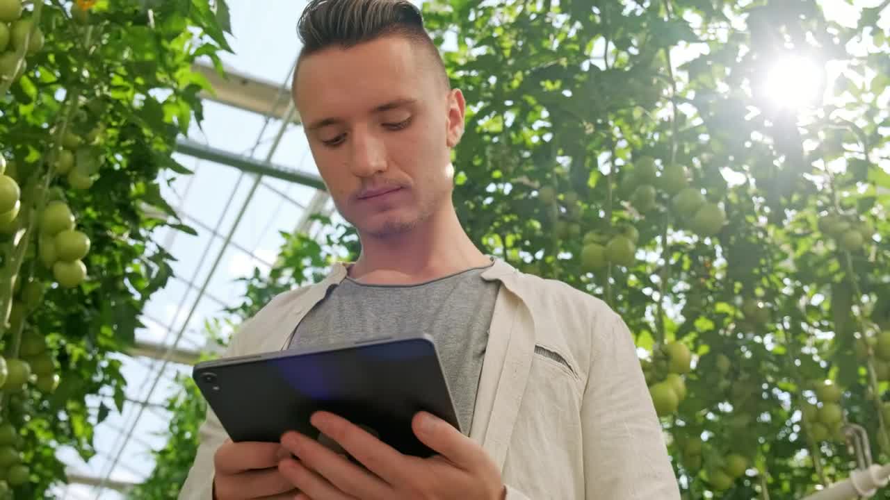 Video Stock Portrait Of A Man Using A Tablet At A Greenhouse Live Wallpaper Free - Free Download