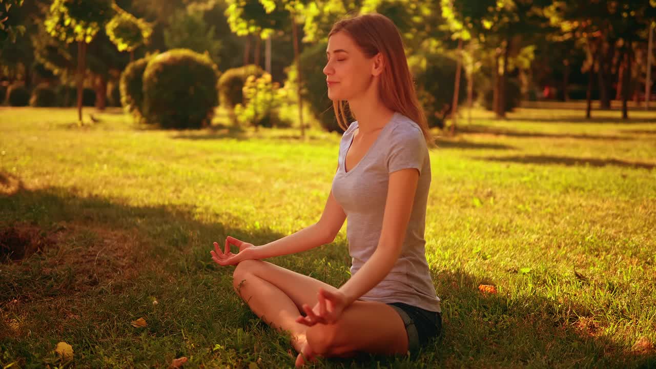 Stock Video Girl Meditating In Yoga Pose In A Park Live Wallpaper For PC - Free Download