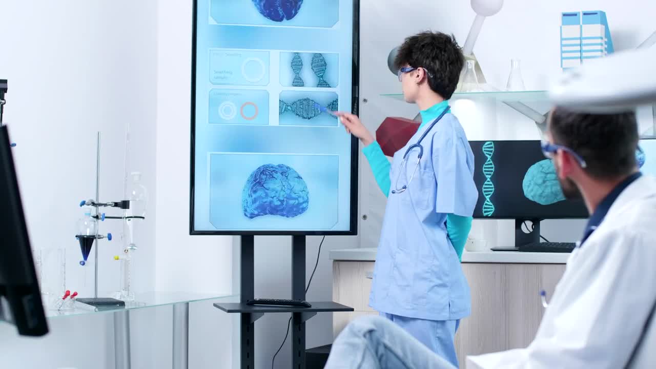 Stock Video Doctors In Futuristic Lab Discuss D Brain Models Live Wallpaper For PC - Free Download