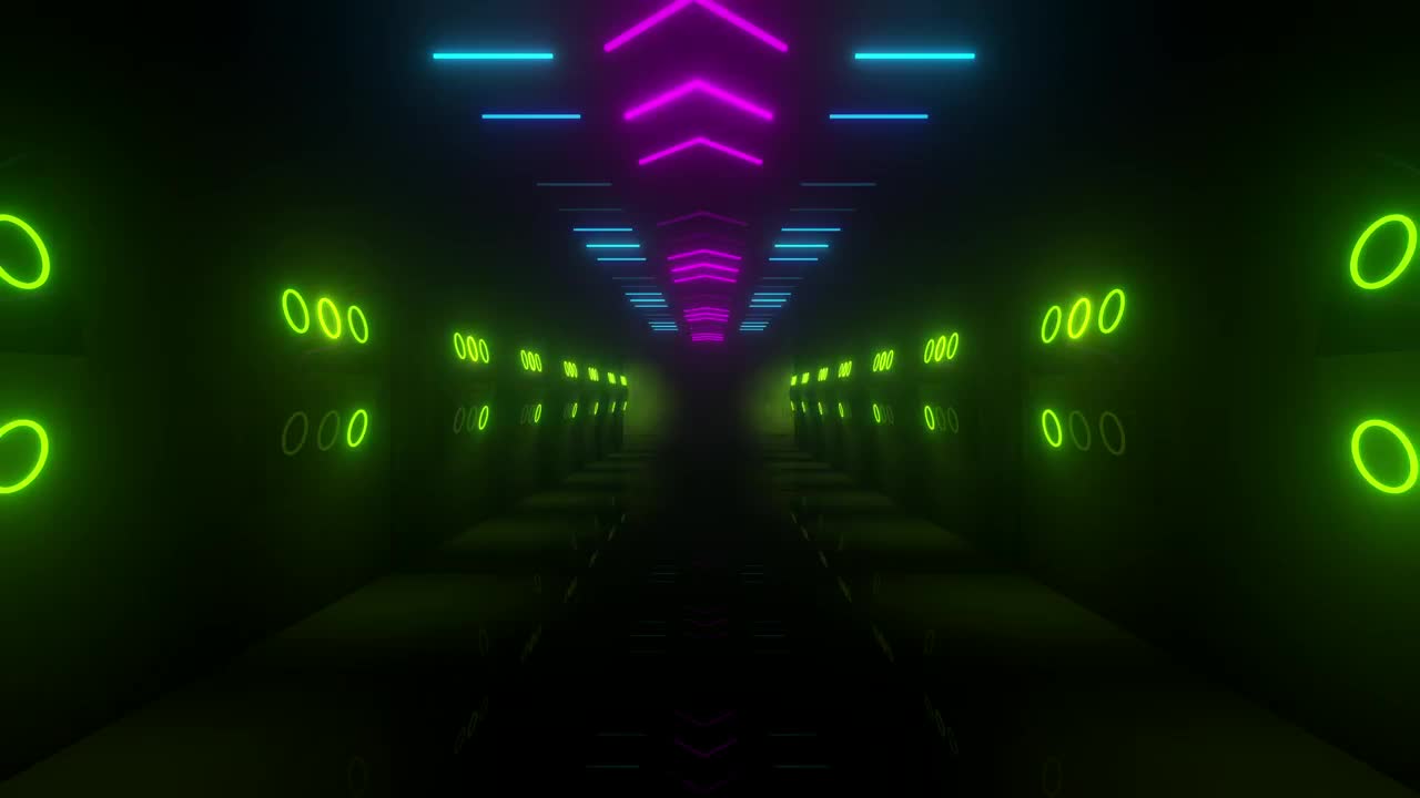 Stock Video Neon Lights In Tunnel Walls With A Gate At The Live Wallpaper - Free Download