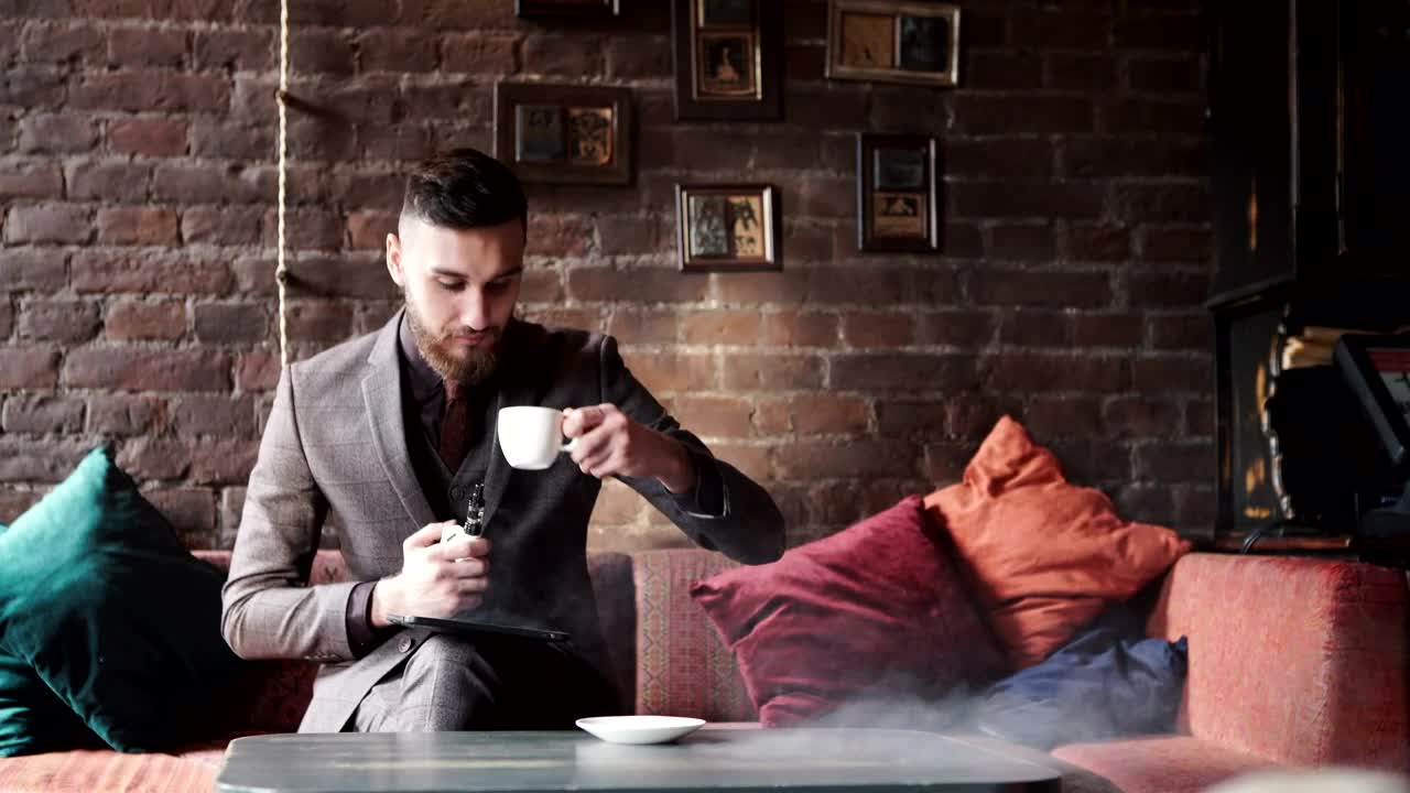 Free Video Stock Stylish Man In Suit Smoking In Coffee Shop Live Wallpaper - Free Download