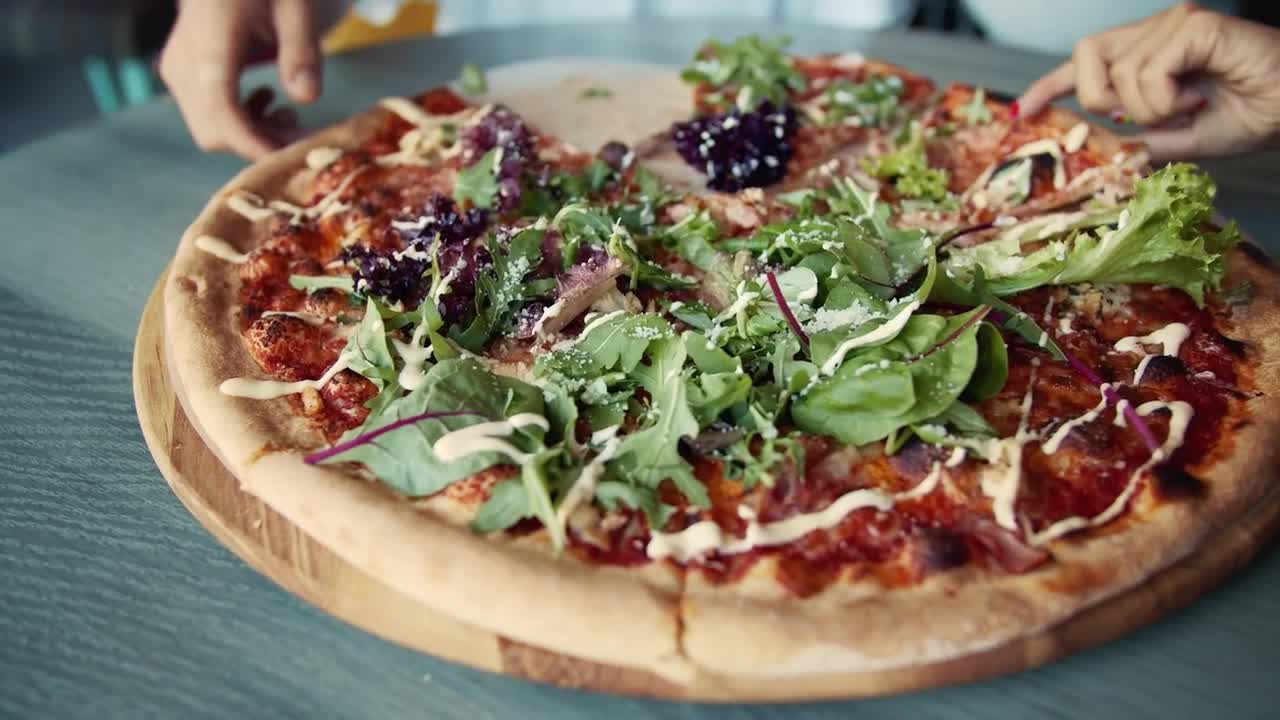 Video Stock Closeup Of Vegetarian Pizza On Wood Table Live Wallpaper For PC - Free Download