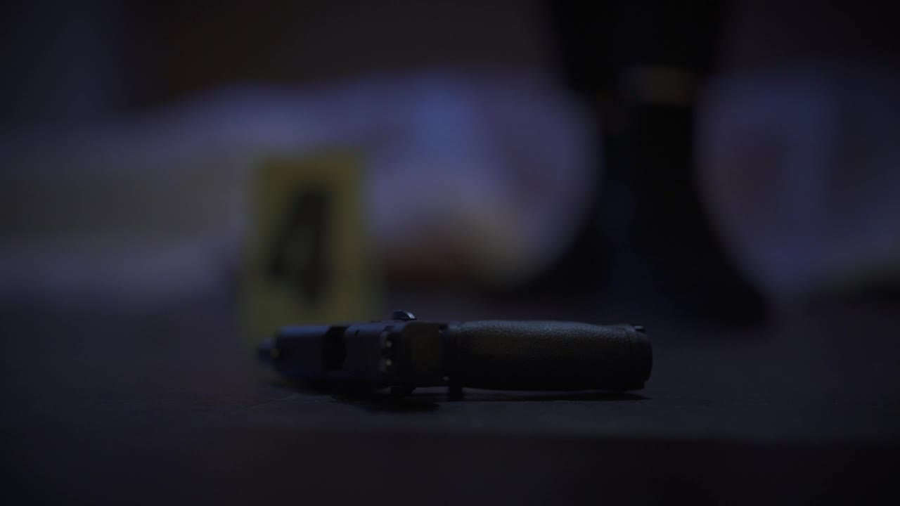 Stock Video Female Detective Analyzing A Gun At A Crime Scene Live Wallpaper For PC - Free Download