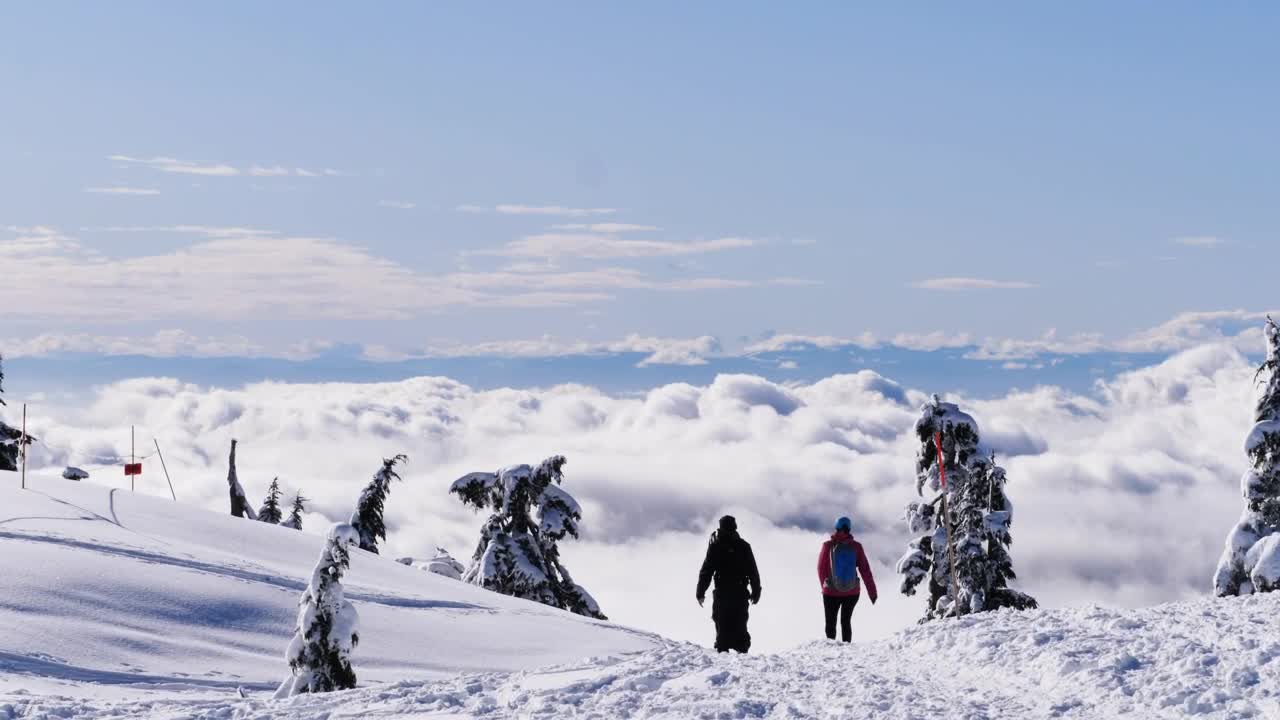 Stock Video People Walking On The Snowy Summit Live Wallpaper - Free Download