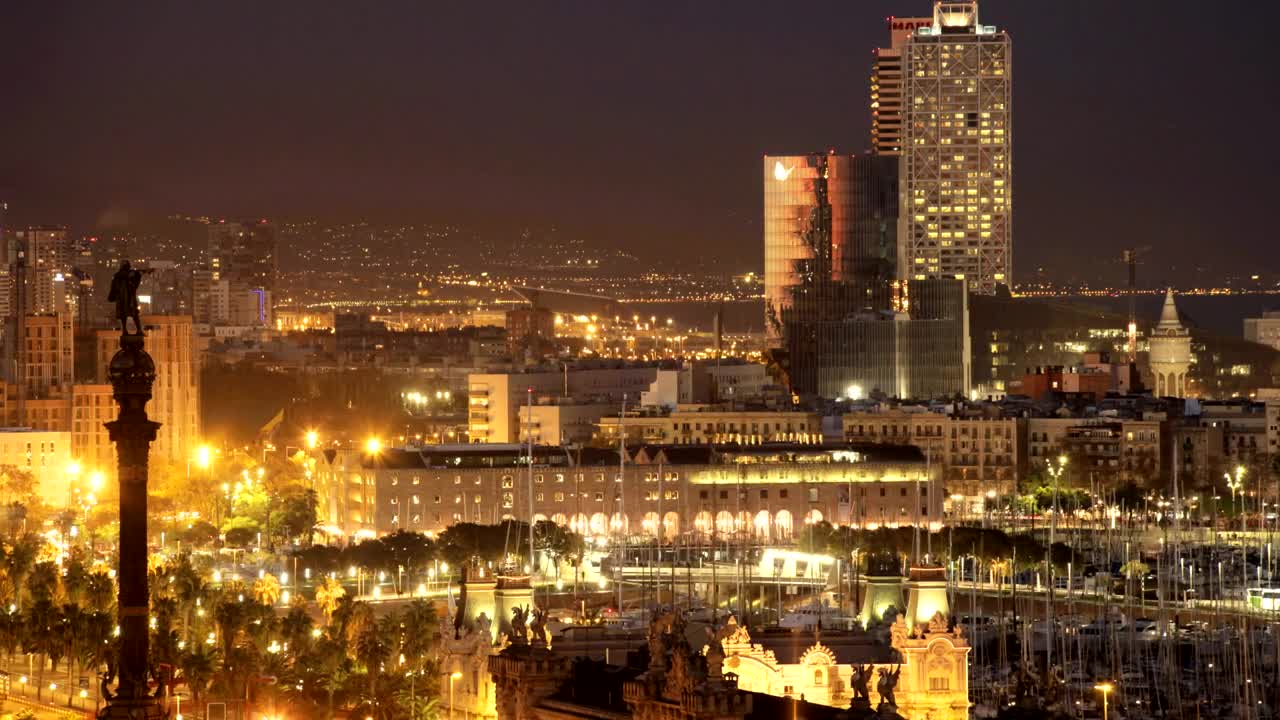 Stock Video Panoramic View Of Barcelona At Night Live Wallpaper - Free Download