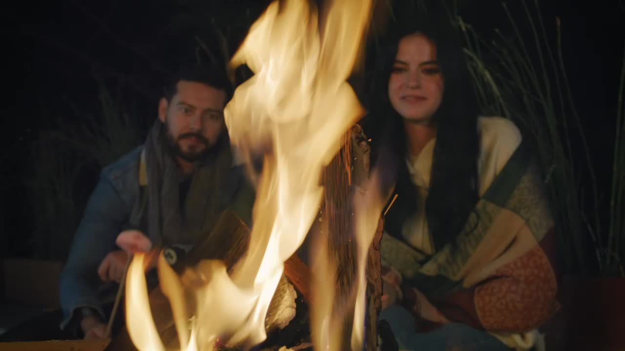 Stock Video Man And Woman Burning Marshmallows On A Campfire Animated Wallpaper - Free Download
