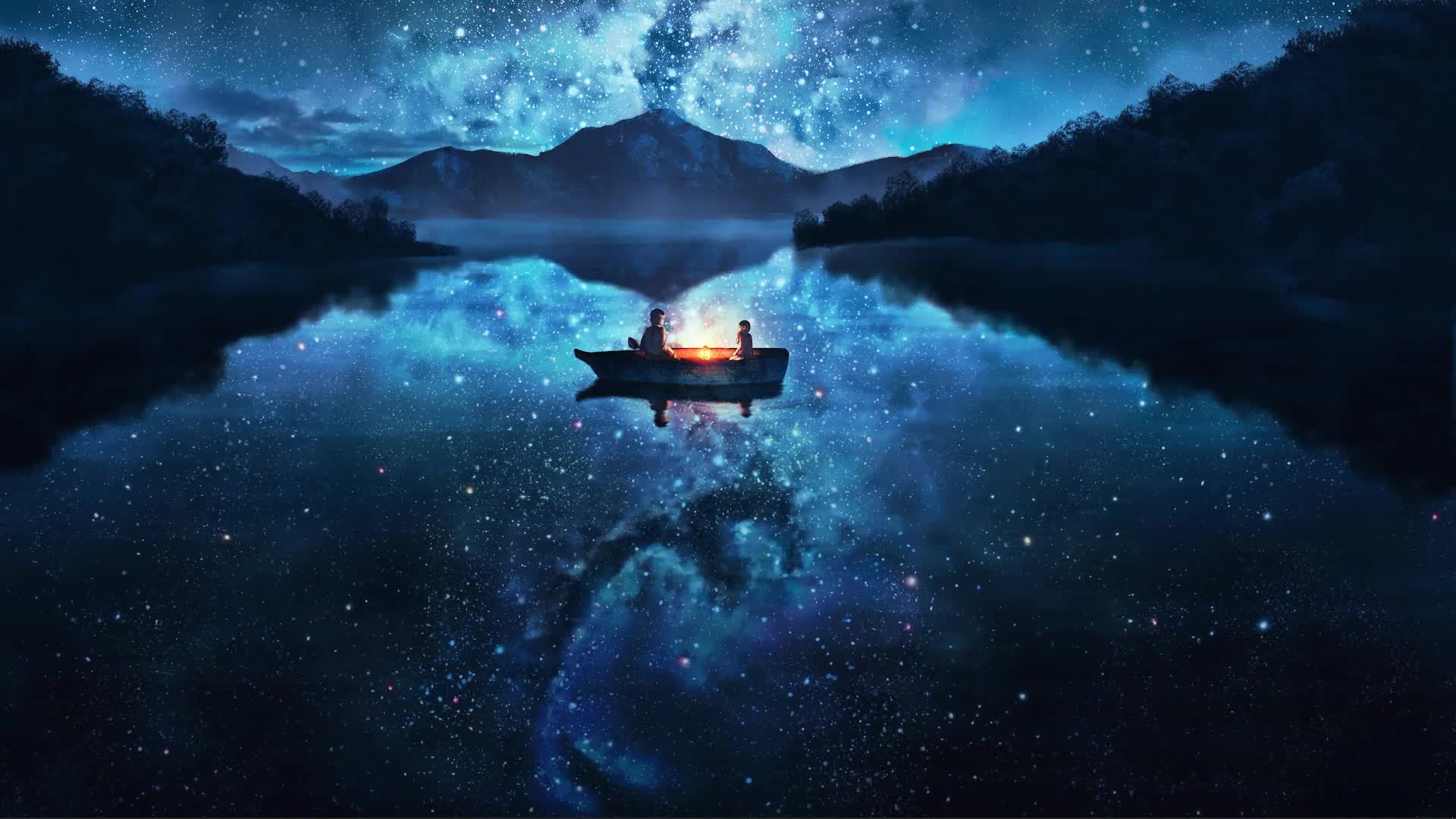 Anime Scenery Lake Night Stars Live Wallpaper - Free Download