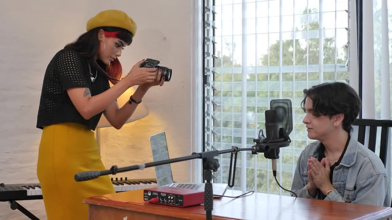 Stock Video Girl Recording A Influencer Sitting At A Desk Live Wallpaper For PC - Free Download