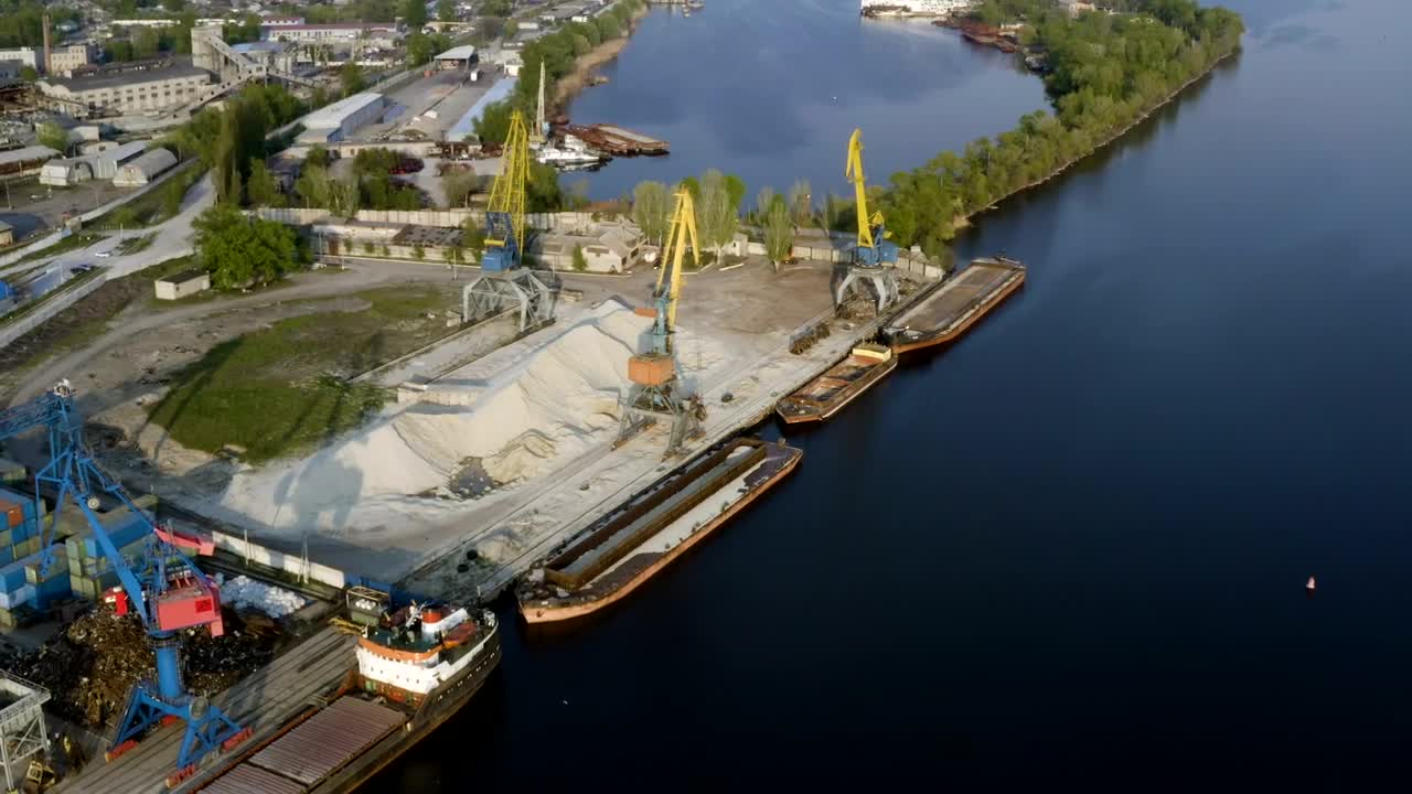 Stock Video Industrial Cranes And Cargo Ships By The River Animated Wallpaper - Free Download