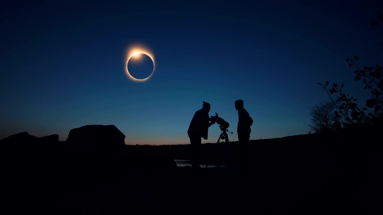 Stock Video Observing An Eclipse With A Telescope At Night Live Wallpaper - Free Download